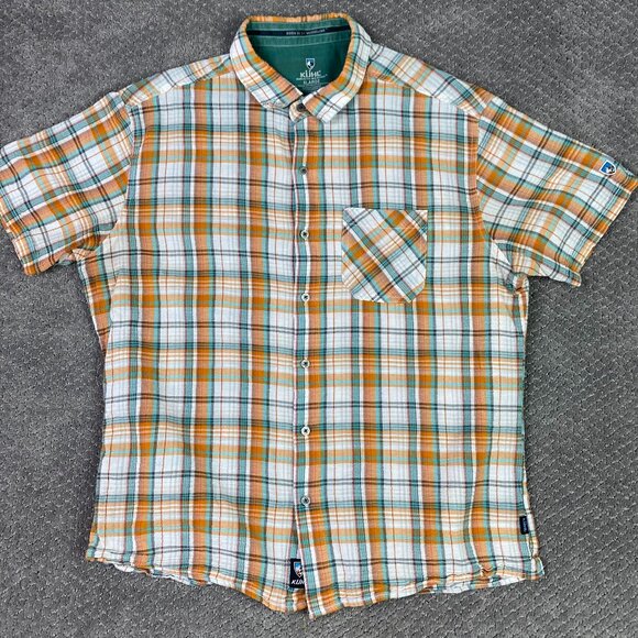 Kuhl Shirt Button Up Organic Cotton Men's XL fits like Large Orange Plaid Hiking - Picture 1 of 10